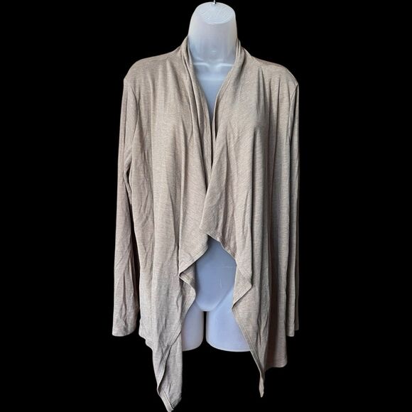 Croft & Barrow Tan Open Waterfall L/S Knit Cardigan Sz XL Cozy Drapy Lagenlook - Picture 7 of 8